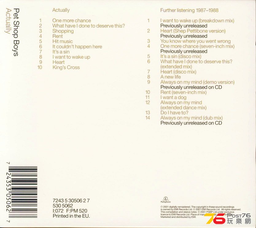 (1987.09.07 A2)Actually [Disc 2 - Further Listening 1987-19.jpg