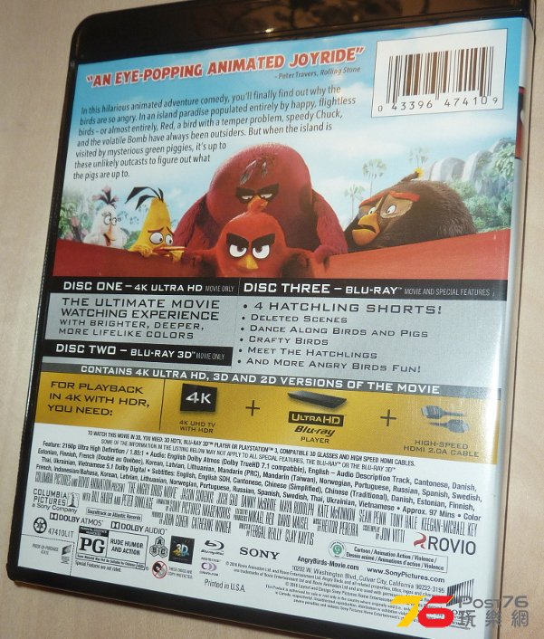 憤怒鳥大電影 4K UHD 美版封面背面