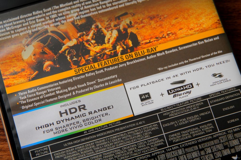 荷里活老牌大導 列尼史葛（Ridley Scott）近年有不少經典作先後推出 4K 藍光影碟，作品如《異形》、《2020》、《帝國驕雄》、《沉默的殺機》及《火星任務》經 4K 化後都有相當不俗的回響。至於 Sony 最近就為 列尼史葛 的 2001 上映的 《黑鷹 15 小時》加推全新 4K 影碟，在聲畫上都有相當大躍升，絕對算是 2019 年上半年其中一套最不可錯過的 4K 修復作。