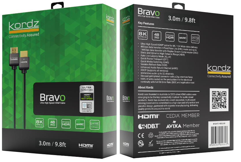 Kordz 推出 Bravo HDMI 2.1 線材，獲 Ultra High Speed 認證。